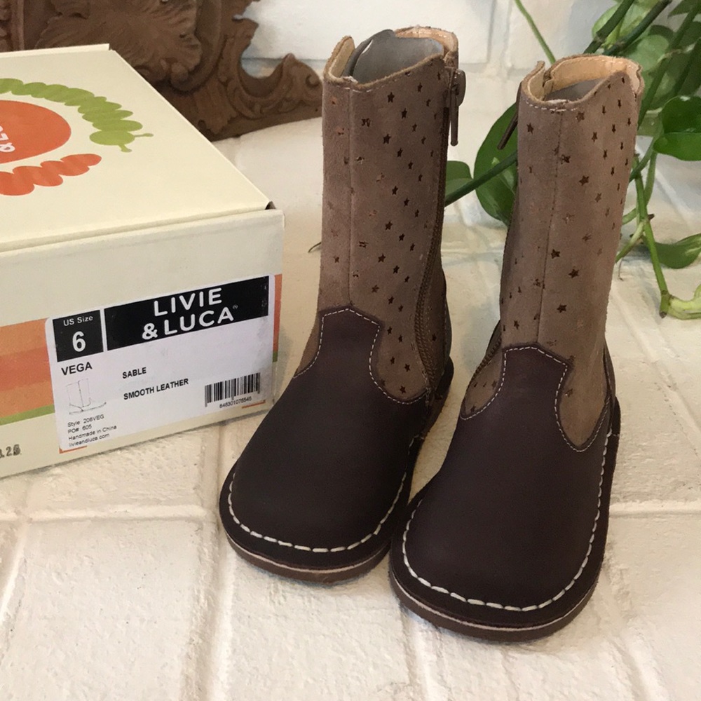 Livie & Luca 6 girls boot brown star print sable